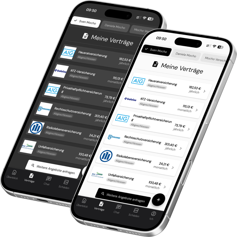 Kundenapp: Übersicht aller Verträge
