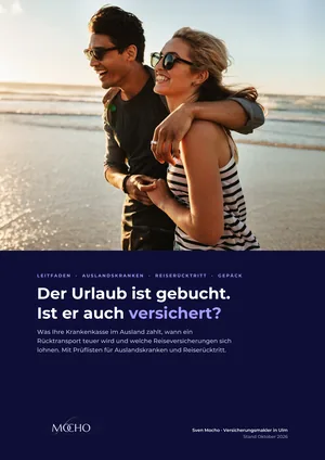 Titelseite des Leitfadens „Der Urlaub ist gebucht. Ist er auch versichert?“